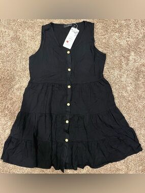 Vero Moda Black Tiered Button-Front Sleeveless Dress